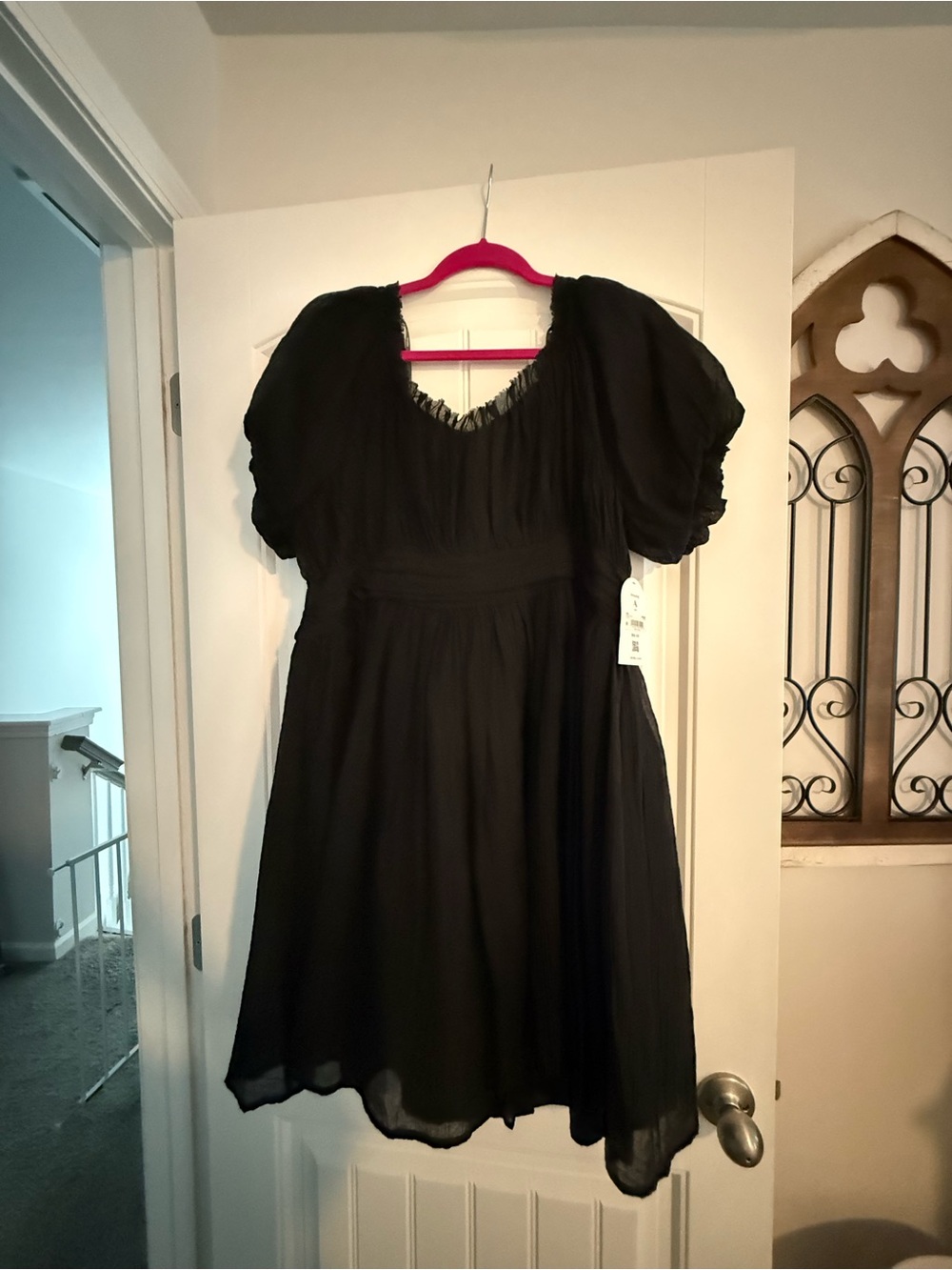 NWT Arula Black Short Puff Sleeve Chiffon Dress